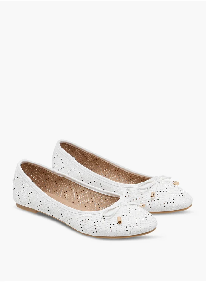 Flora Bella By Shoexpress Women's Textured Ballerina Shoes with Bow Detail