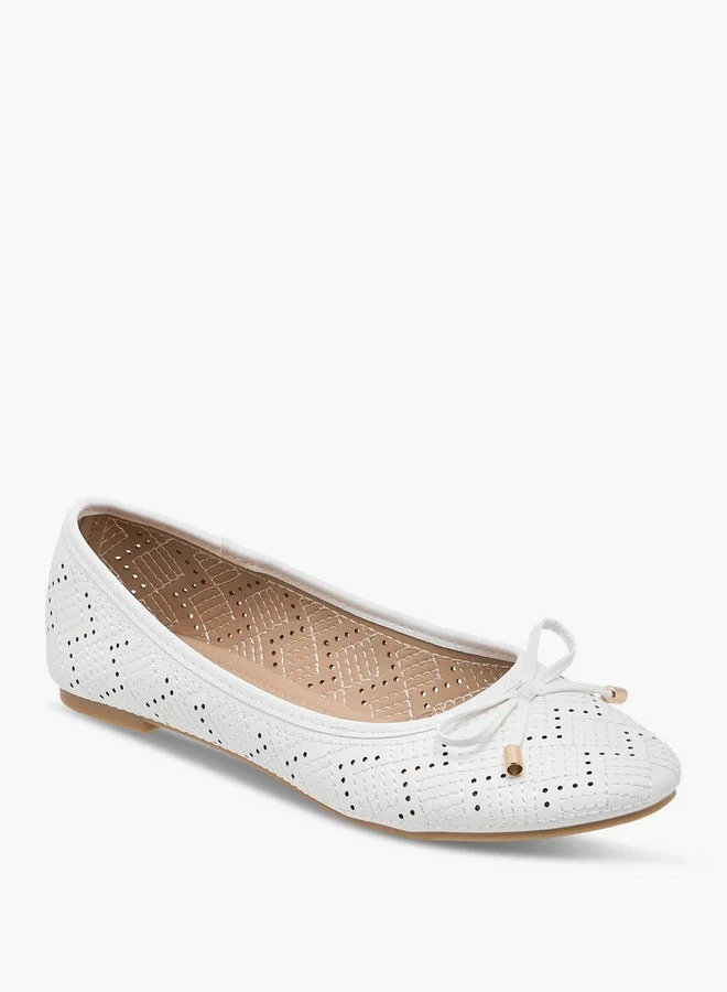 Flora Bella By Shoexpress Women's Textured Ballerina Shoes with Bow Detail
