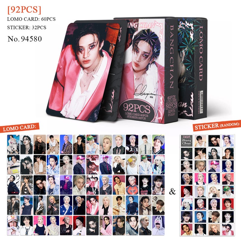 STRAYKIDS Lomocard & Sticker Set – 92PCS (60 Lomocards + 32 Random Stickers) | Aesthetic Photo Card Collection for Fans