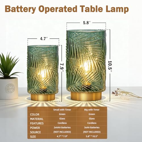 MJ PREMIER Battery Operated Table Lamp, Cordless Lamps for Home Décor, Nightlight with LED Bulb with Timer for Living Room Bedroom Tabletop Entryway Centerpiece Gift(S Green) - Image 3