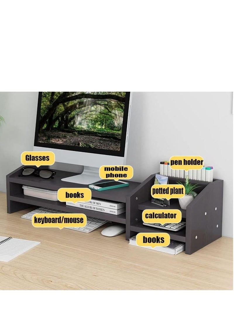Monitor Stand, 2 Tier Wooden Monitor Stand with Storage Cabinet, Multi-Purpose Desktop Organiser for Computer, Laptop, Printer