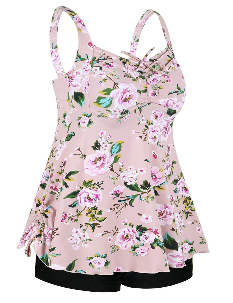 Septangle Women's Plus Size Tankini Swimsuits Tankini Top with Shorts Tanking Bathing Suit Two Piece Tummy Control Swimsuit, Pink & Flower, US 16 - Image 5