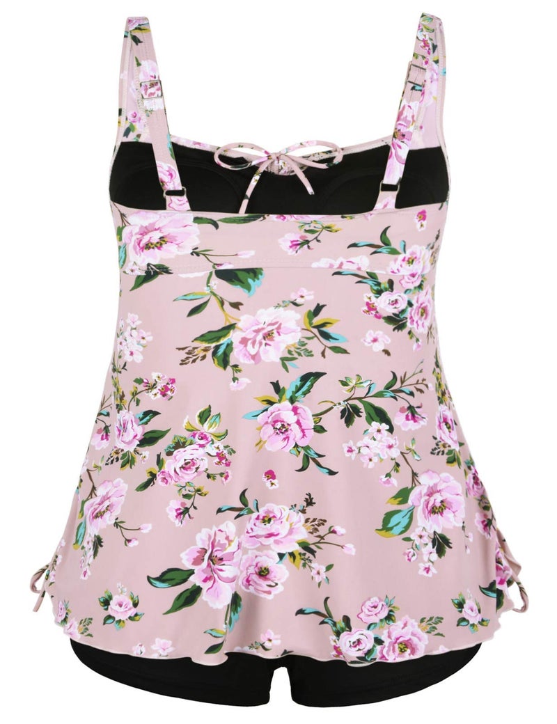Septangle Women's Plus Size Tankini Swimsuits Tankini Top with Shorts Tanking Bathing Suit Two Piece Tummy Control Swimsuit, Pink & Flower, US 16 - Image 4