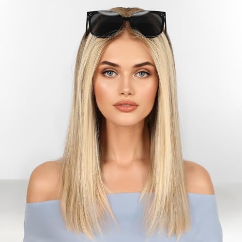 KKU 16 Inch Ombre Blonde Brown Wig Human HairHuman Hair Wigs for Women5x5 Lace Front Wigs for women - Image 1