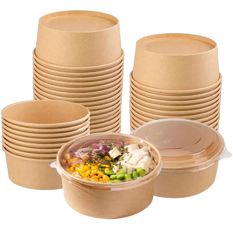 Galashield Disposable Bowls with Lid | Meal Prep Paper Bowls | To Go Salad Ramen Food Containers with Lids (25 oz - 50 Sets) - Image 1