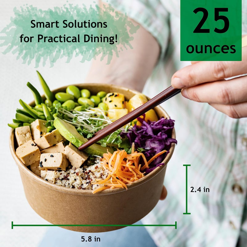 Galashield Disposable Bowls with Lid | Meal Prep Paper Bowls | To Go Salad Ramen Food Containers with Lids (25 oz - 50 Sets) - Image 2