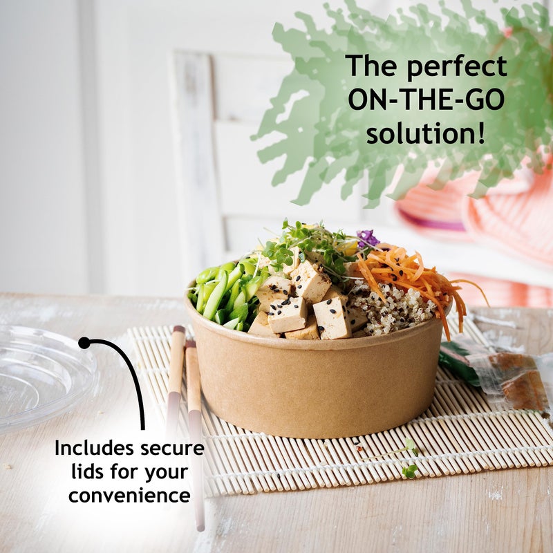 Galashield Disposable Bowls with Lid | Meal Prep Paper Bowls | To Go Salad Ramen Food Containers with Lids (25 oz - 50 Sets) - Image 4