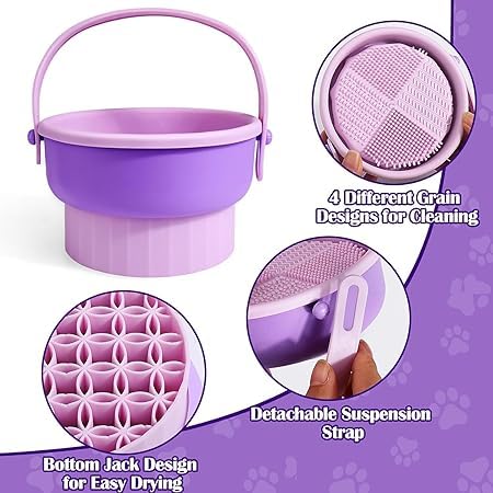 TAMADAA HR MALL 3in1 Makeup Brush Cleaning Bowl Foldable Makeup Brush Cleaner Bowl Portable Travel Beauty Brush Scrubber with Handle Reusable Makeup Brush Cleaner Mat and Dryer Tray - Image 2