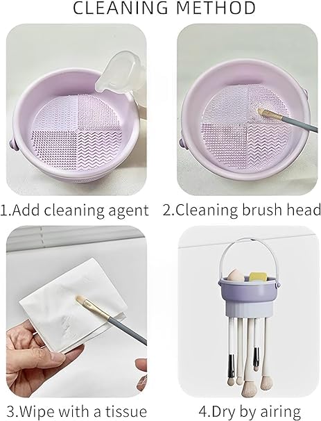 TAMADAA HR MALL 3in1 Makeup Brush Cleaning Bowl Foldable Makeup Brush Cleaner Bowl Portable Travel Beauty Brush Scrubber with Handle Reusable Makeup Brush Cleaner Mat and Dryer Tray - Image 5