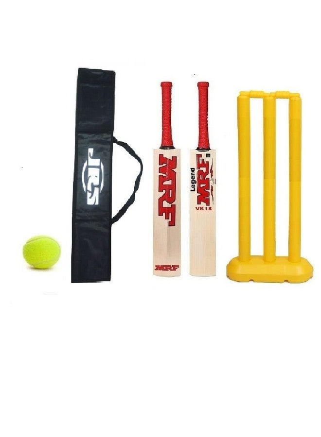 JRS Popular Cricket Kit Cricket Combo With Popular Willow Cricket Bat, Wicket Stump Set And Cricket Tennis Ball (Size 3, Age 7-8 Year Old Kids) - Image 1