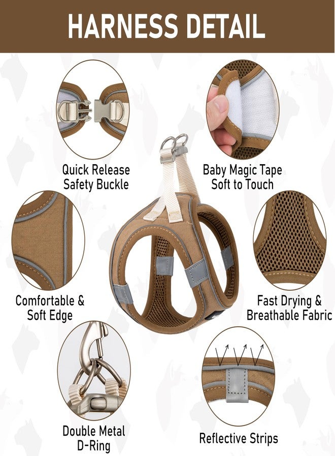 GAMUDA Small Pet Harness Collar and Leash Set, Step in No Chock No Pull Linen Fabric Soft Mesh Dog Vest Harnesses Reflective for Dogs Puppy Cats Kitten Rabbit (Brown, XS) - Image 3