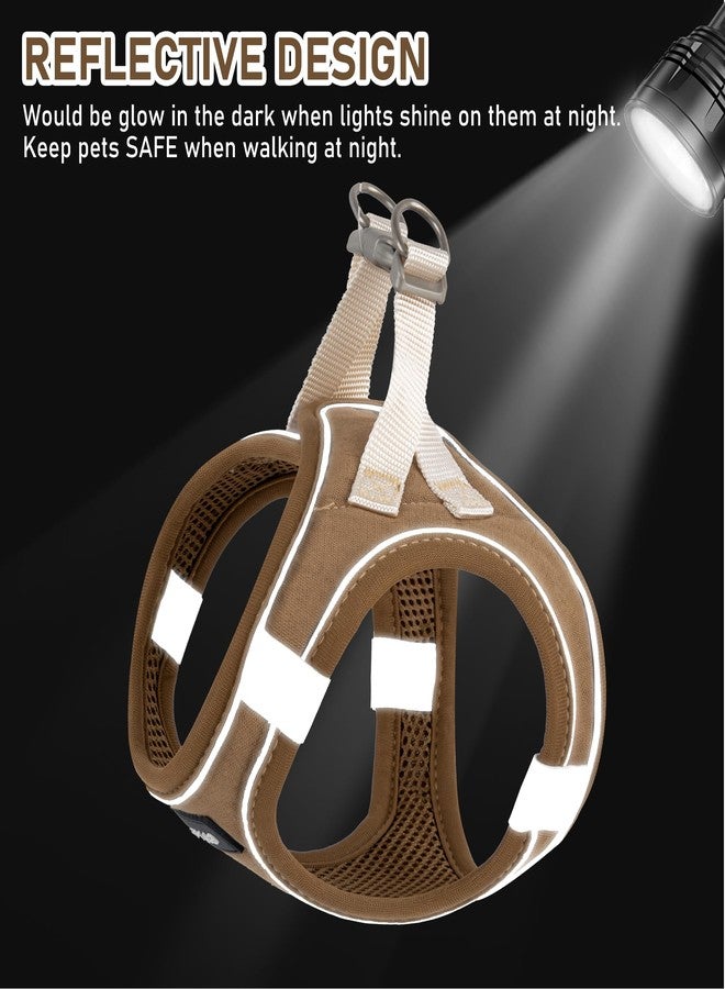 GAMUDA Small Pet Harness Collar and Leash Set, Step in No Chock No Pull Linen Fabric Soft Mesh Dog Vest Harnesses Reflective for Dogs Puppy Cats Kitten Rabbit (Brown, XS) - Image 4
