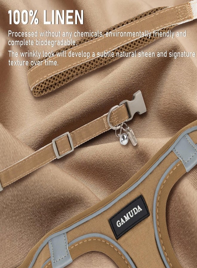 GAMUDA Small Pet Harness Collar and Leash Set, Step in No Chock No Pull Linen Fabric Soft Mesh Dog Vest Harnesses Reflective for Dogs Puppy Cats Kitten Rabbit (Brown, XS) - Image 2