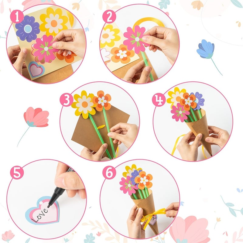24 Pcs DIY Sunflower Bouquet Craft Kit With Paper Flowers Cards Labels And Ribbon Suitable For Mother's Day Father's Day Teacher Gifts Spring Weddings Party Decorations Flower Making Supplies - Image 3