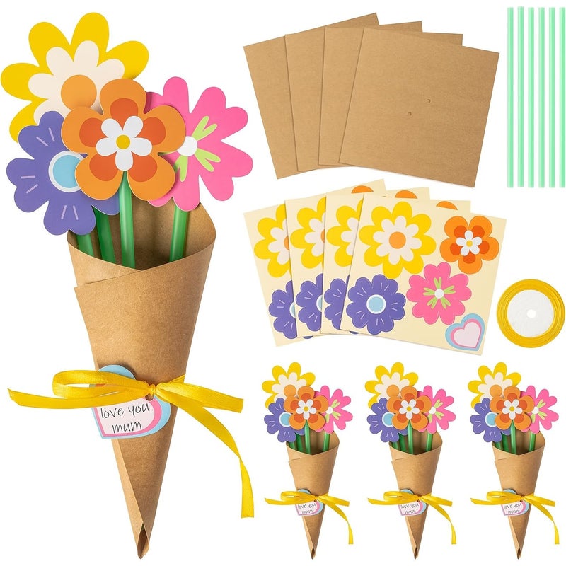 24 Pcs DIY Sunflower Bouquet Craft Kit With Paper Flowers Cards Labels And Ribbon Suitable For Mother's Day Father's Day Teacher Gifts Spring Weddings Party Decorations Flower Making Supplies - Image 1
