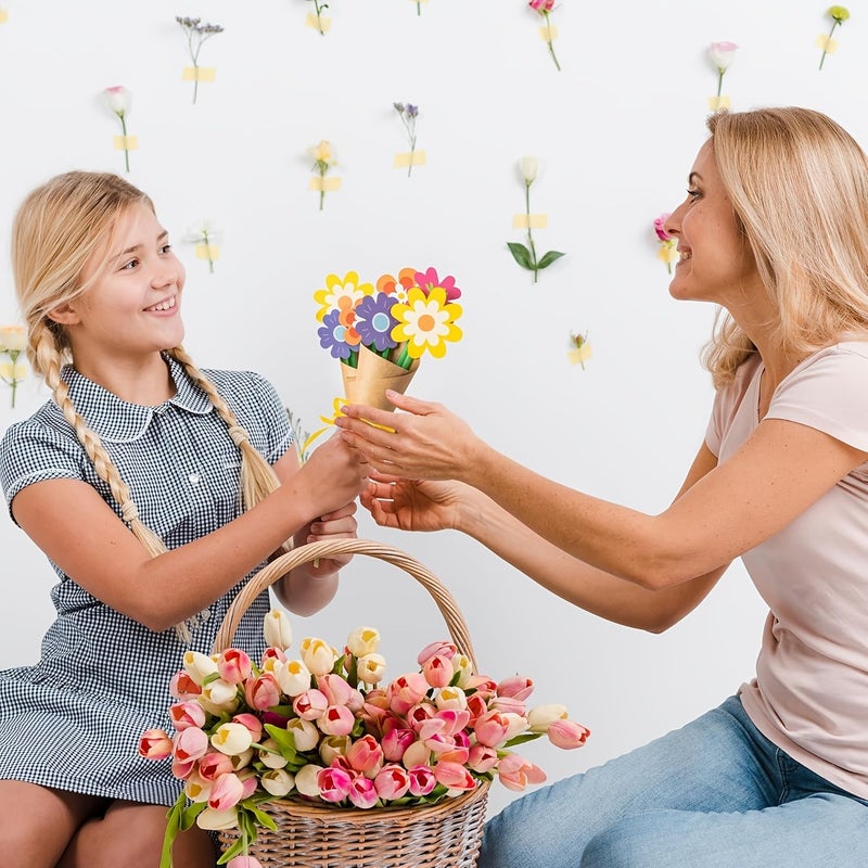 24 Pcs DIY Sunflower Bouquet Craft Kit With Paper Flowers Cards Labels And Ribbon Suitable For Mother's Day Father's Day Teacher Gifts Spring Weddings Party Decorations Flower Making Supplies - Image 4