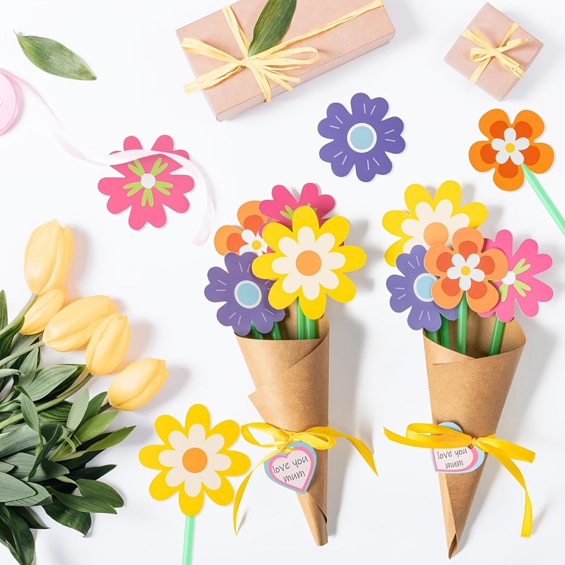 24 Pcs DIY Sunflower Bouquet Craft Kit With Paper Flowers Cards Labels And Ribbon Suitable For Mother's Day Father's Day Teacher Gifts Spring Weddings Party Decorations Flower Making Supplies - Image 5