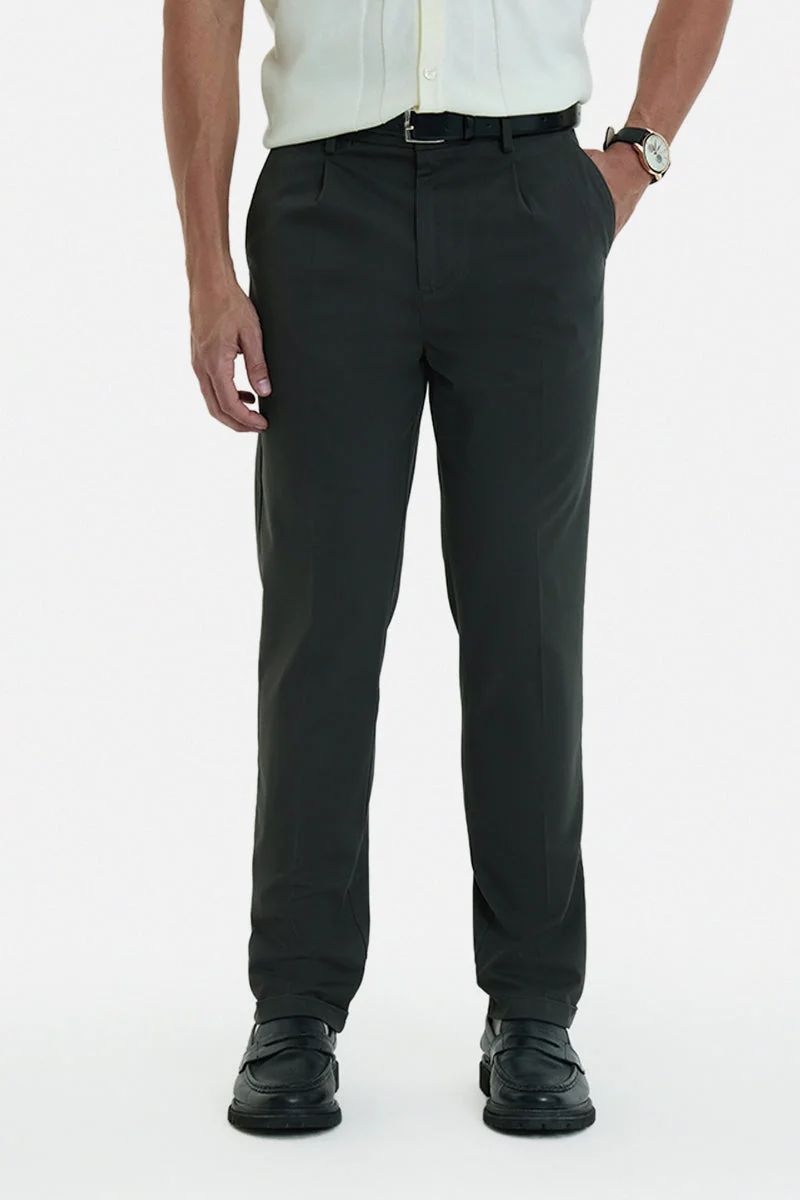 SNITCH Dark Grey Solid Slim Fit Casual Chinos