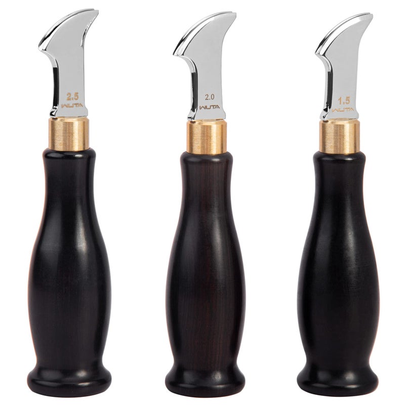 WUTA Leather Edge Creaser - Stainless Steel & Black Wood Handle Tools, 3 Packs (1.5+2+2.5mm)