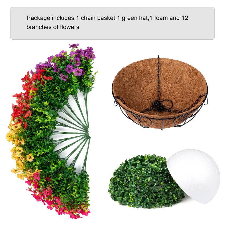 HyeFlora Artificial Faux Hanging Plants Flowers Basket for Summer Outdoor Outside Decoration, Fake Silk UV Sun Resistant Look Real Colorful Daisy Eucalyptus for Porch Home Patio Balcony Yard - Image 3