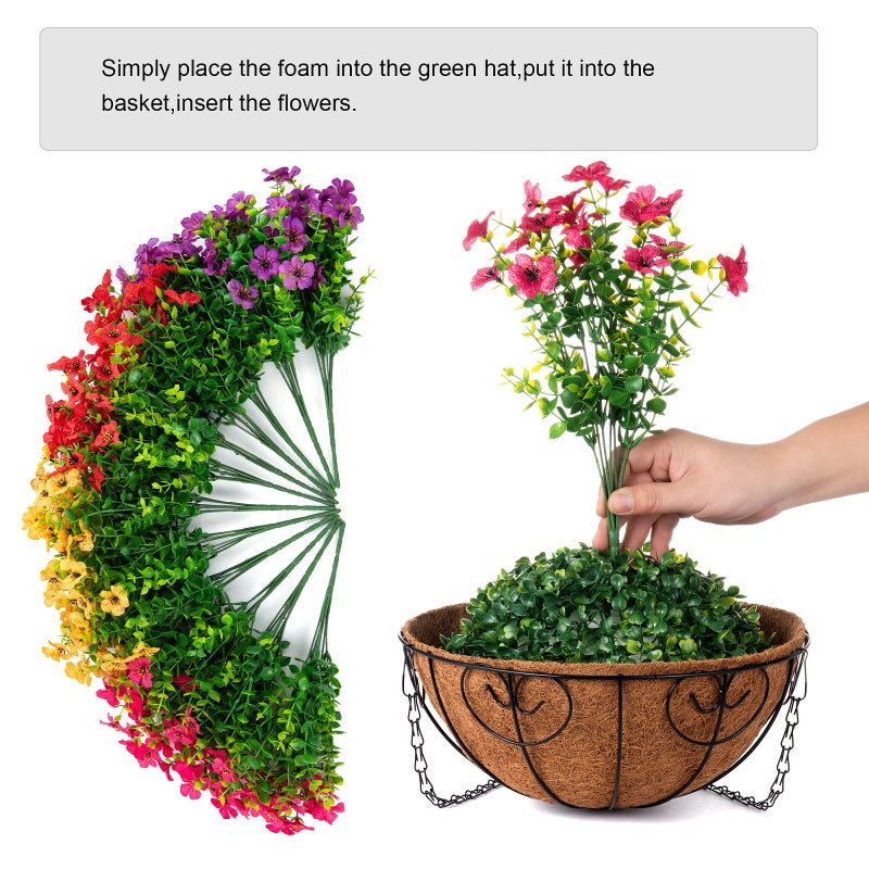 HyeFlora Artificial Faux Hanging Plants Flowers Basket for Summer Outdoor Outside Decoration, Fake Silk UV Sun Resistant Look Real Colorful Daisy Eucalyptus for Porch Home Patio Balcony Yard - Image 4