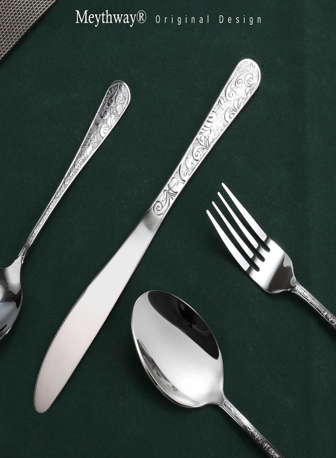 Meythway 40-Piece Vintage Carved Silverware Set for 8, Stainless Steel Flatware Set with Knife/Fork/Spoon, Cutlery Set for Home and Kitchen, Utensil Set with Dishwasher Safe - Image 5