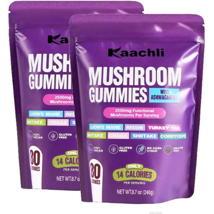 Kaachli 1000mg Ashwagandha & Mushroom Gummies, with 8-Mushroom Blend (Reishi, Lion's Mane, Cordyceps). Supports Focus, Energy and Cognitive Boost,for Adults, 160 Count. - Image 1