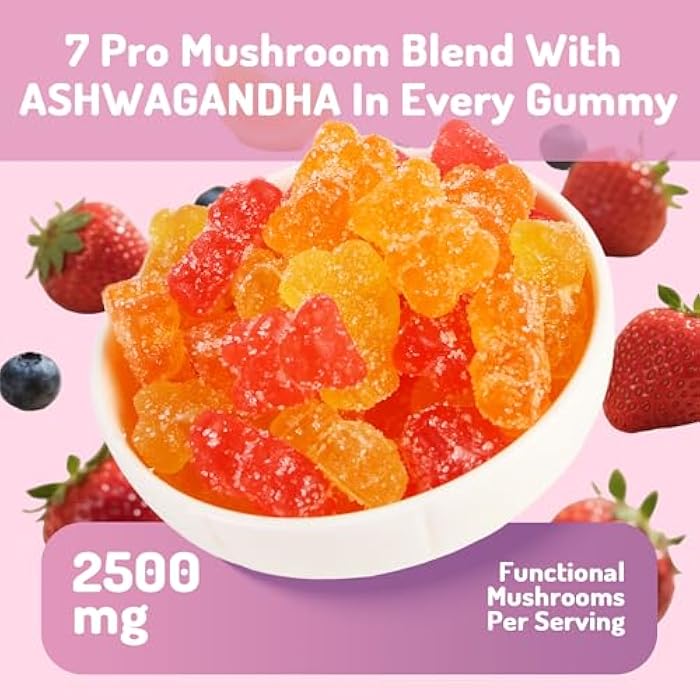 Kaachli 1000mg Ashwagandha & Mushroom Gummies, with 8-Mushroom Blend (Reishi, Lion's Mane, Cordyceps). Supports Focus, Energy and Cognitive Boost,for Adults, 160 Count. - Image 5