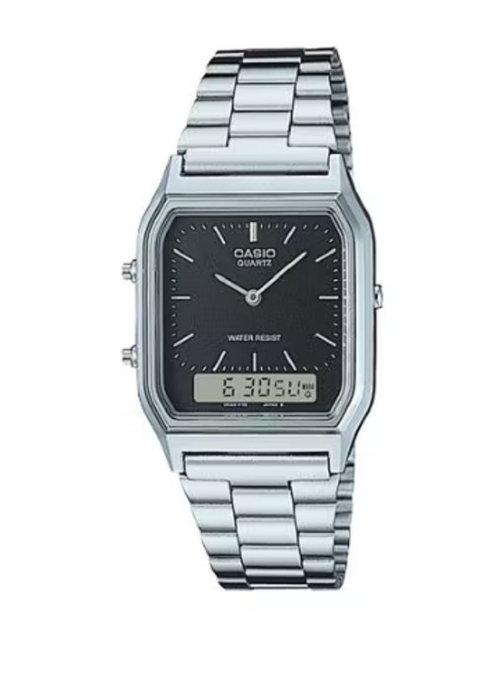 Casio Vintage Analog-Digital Dual Time Stainless Steel Men's Watch - Black Dial