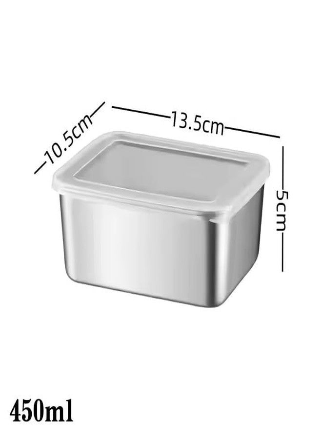 DISHIV Square Plate with Lid, Stainless Steel Rectangle Food Storage Box Container, Stainless Steel Trays, Microwave Ovens and Ovens Safe Can Be Heated, Easy to Clean(450 ML) - Image 3