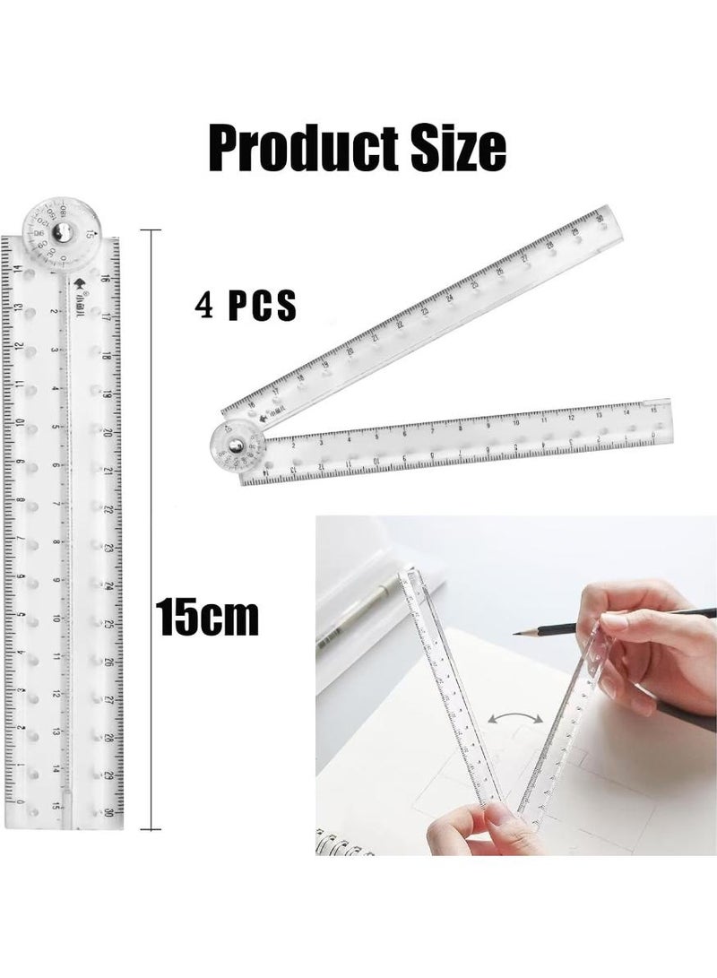 PAPERSAY 4 PCS Foldable Ruler, 30cm Foldable Ruler, 15cm Transparent Straight Ruler, Clear Geometric Measuring Tool, for School, Home, Lineman Carpenter Electrician Engineers or Office Use - Image 3