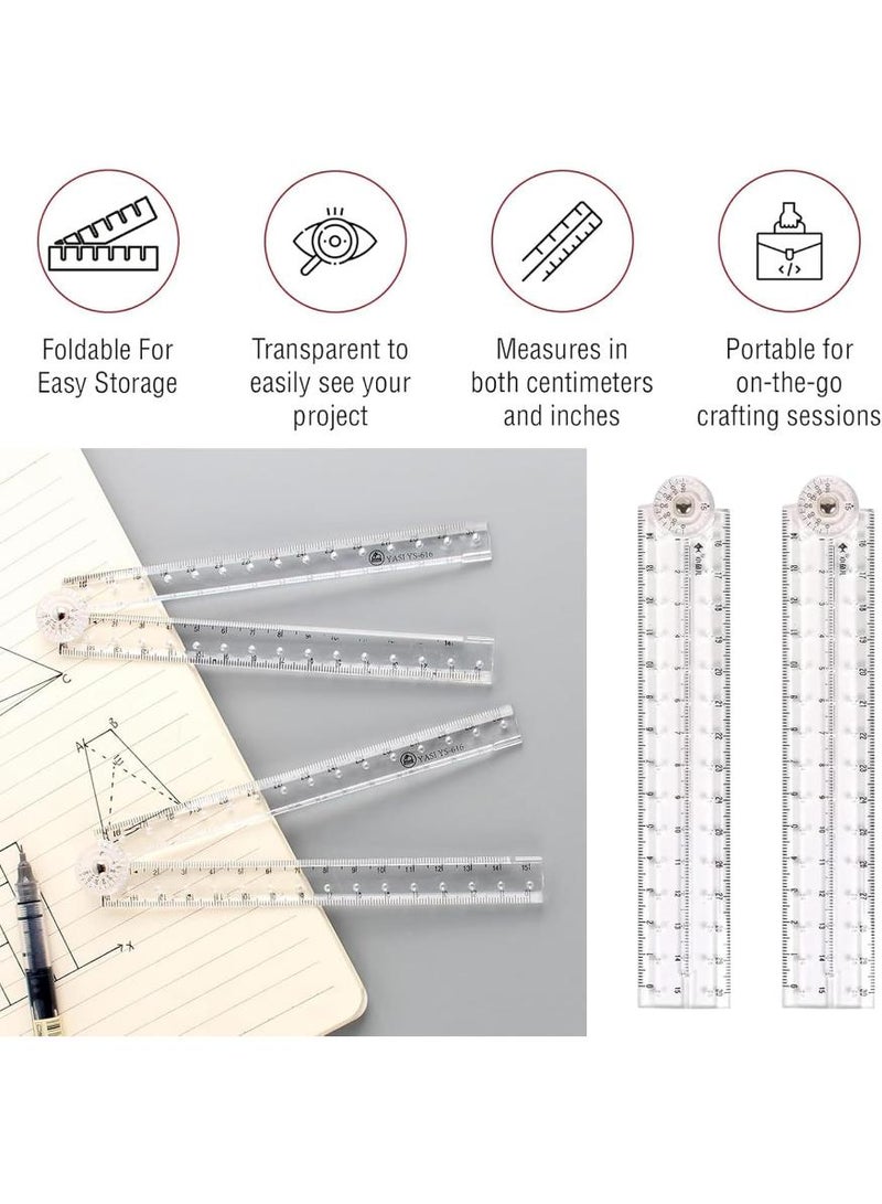 PAPERSAY 4 PCS Foldable Ruler, 30cm Foldable Ruler, 15cm Transparent Straight Ruler, Clear Geometric Measuring Tool, for School, Home, Lineman Carpenter Electrician Engineers or Office Use - Image 4