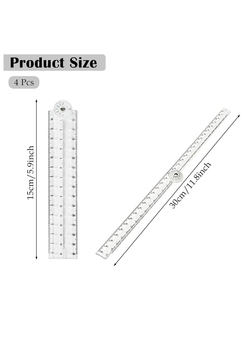 PAPERSAY 4 PCS Foldable Ruler, 30cm Foldable Ruler, 15cm Transparent Straight Ruler, Clear Geometric Measuring Tool, for School, Home, Lineman Carpenter Electrician Engineers or Office Use - Image 2