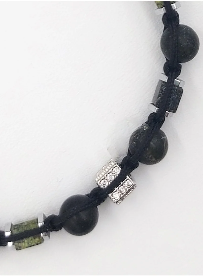 CHRYSOSTOMOS Handmade Adjustable Beaded Bracelet for Men with Black Cord & Green Agate