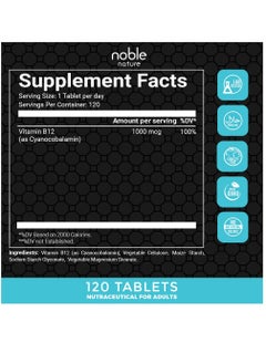 noble nature Vitamin B12 1000 mcg, Dietary Supplement For Energy Metabolism Support 120 Tablets, 120 Days Supply  - Image 2