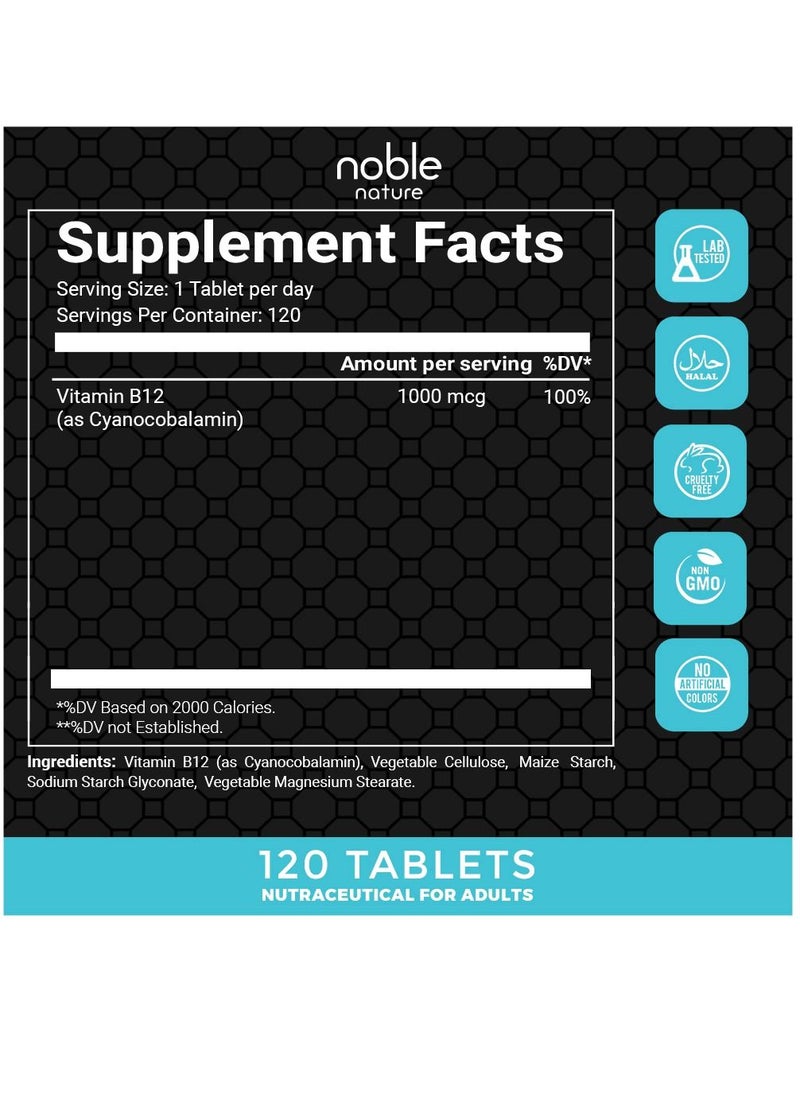noble nature Vitamin B12 1000 mcg, Dietary Supplement For Energy Metabolism Support 120 Tablets, 120 Days Supply  - Image 2