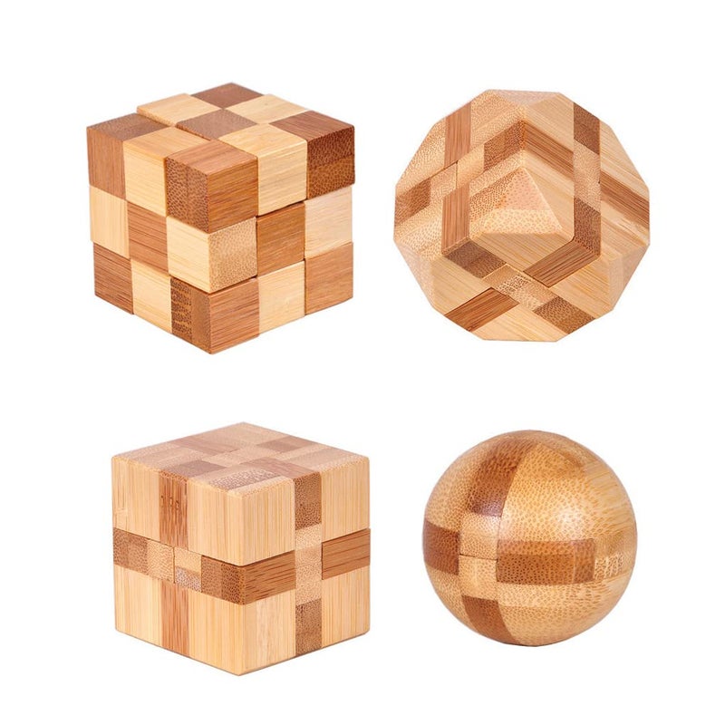 Rich Boxer 4 Pack Wooden Puzzle Games Brain Teasers Toy 3D Puzzles for Teens and Adults Wooden Logic Puzzle Wood Snake Cube Magic Cube Magic Ball Brain Teaser Intellectual Removing Assembling Toy - Image 2