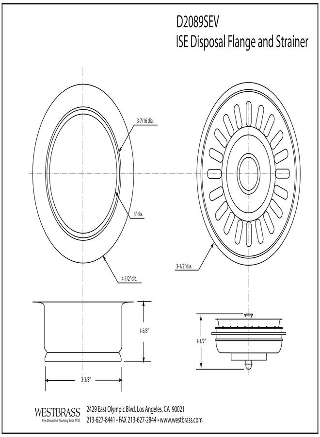 ويست براس شفة تصريف نفايات حوض المطبخ ومصفاة السلة من Westbrass D2089SEV-01 مقاس 3-1/2 بوصة، مصنوعة من النحاس المصقول - Image 2