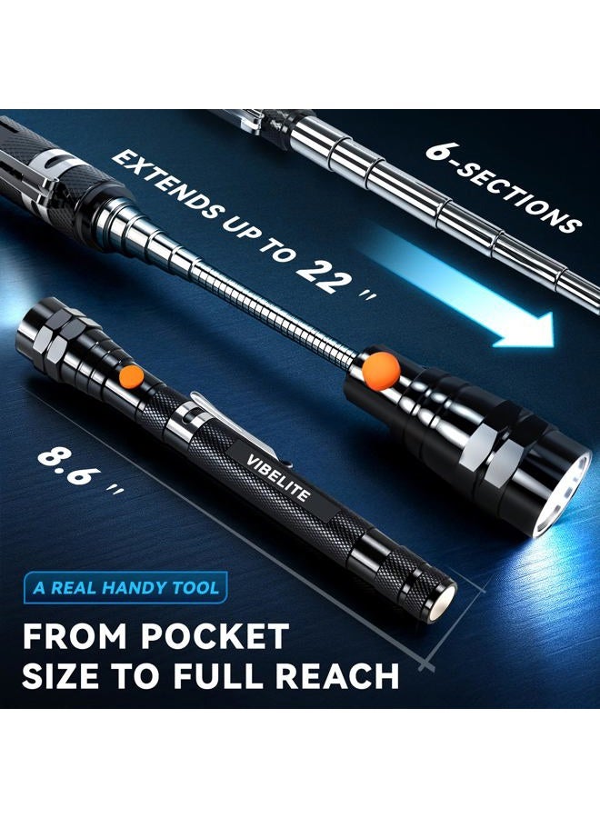 VIBELITE Extendable Magnetic Flashlight with Telescoping Magnet Pickup Tool-Cool Gadget Gifts for Men, Women, Him, Teen Boys, Husband, Dad, Father, Mechanic, Birthday Gifts for Men, Black - Image 2