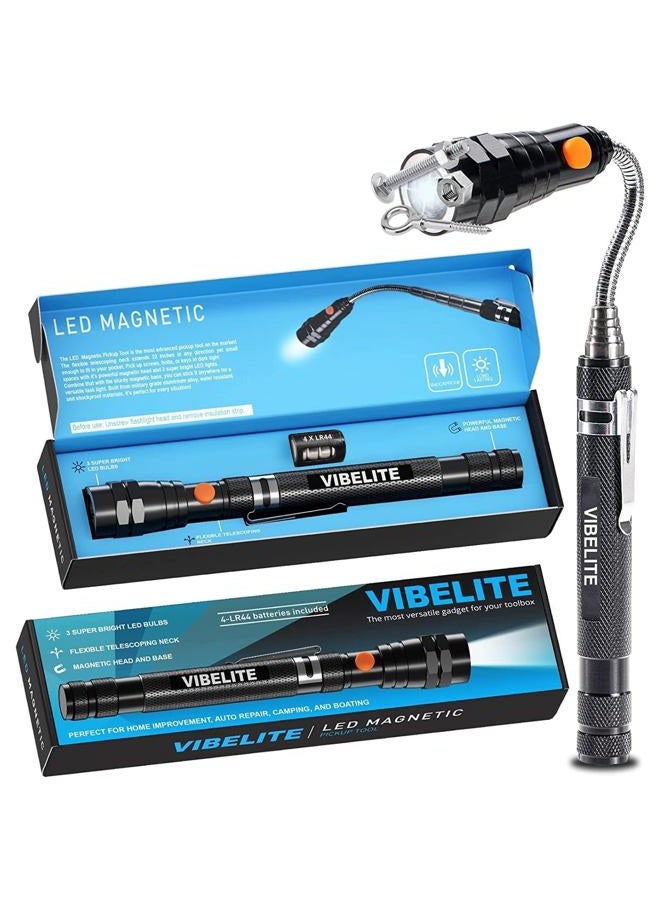 VIBELITE Extendable Magnetic Flashlight with Telescoping Magnet Pickup Tool-Cool Gadget Gifts for Men, Women, Him, Teen Boys, Husband, Dad, Father, Mechanic, Birthday Gifts for Men, Black - Image 1