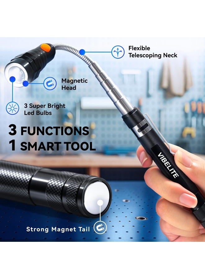VIBELITE Extendable Magnetic Flashlight with Telescoping Magnet Pickup Tool-Cool Gadget Gifts for Men, Women, Him, Teen Boys, Husband, Dad, Father, Mechanic, Birthday Gifts for Men, Black - Image 4
