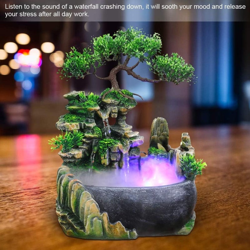 klarako Indoor Fountain, Tabletop Water Fountain Desktop Zen Meditation Waterfall Fountain with Rockery, Plant, Atomizing Humidifier for Office, Home, Bedroom Desk Décoration(US 110V) - Image 2