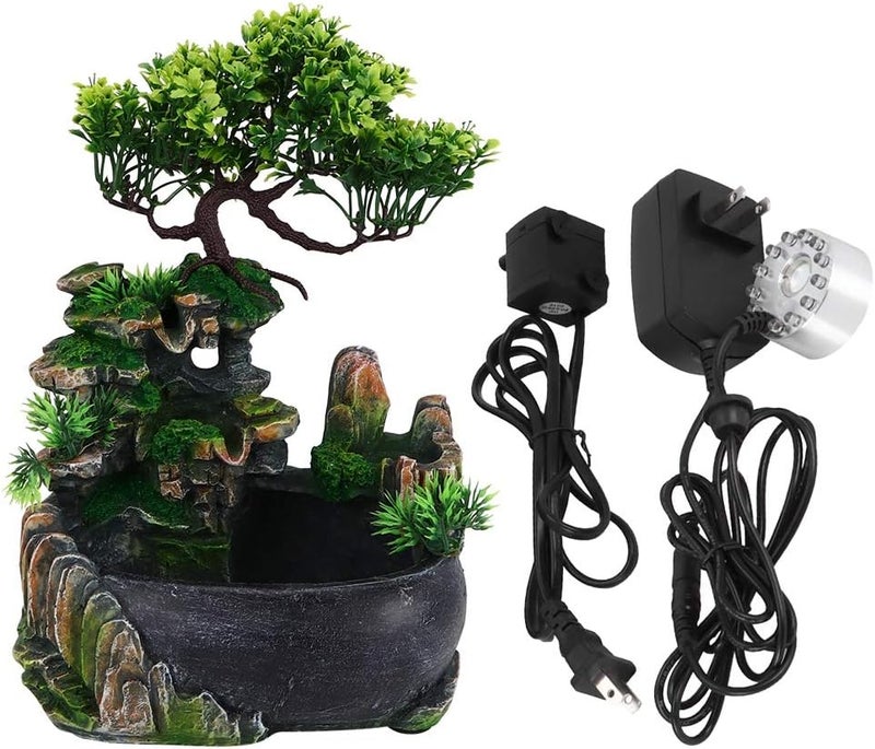 klarako Indoor Fountain, Tabletop Water Fountain Desktop Zen Meditation Waterfall Fountain with Rockery, Plant, Atomizing Humidifier for Office, Home, Bedroom Desk Décoration(US 110V) - Image 5