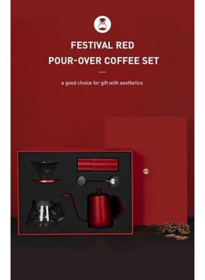 TIMEMORE-Premium Pour Over Coffee Set, Glass Server with Red Gooseneck Kettle and Manual Grinder, Professional Drip Coffee Maker Kit - Image 3