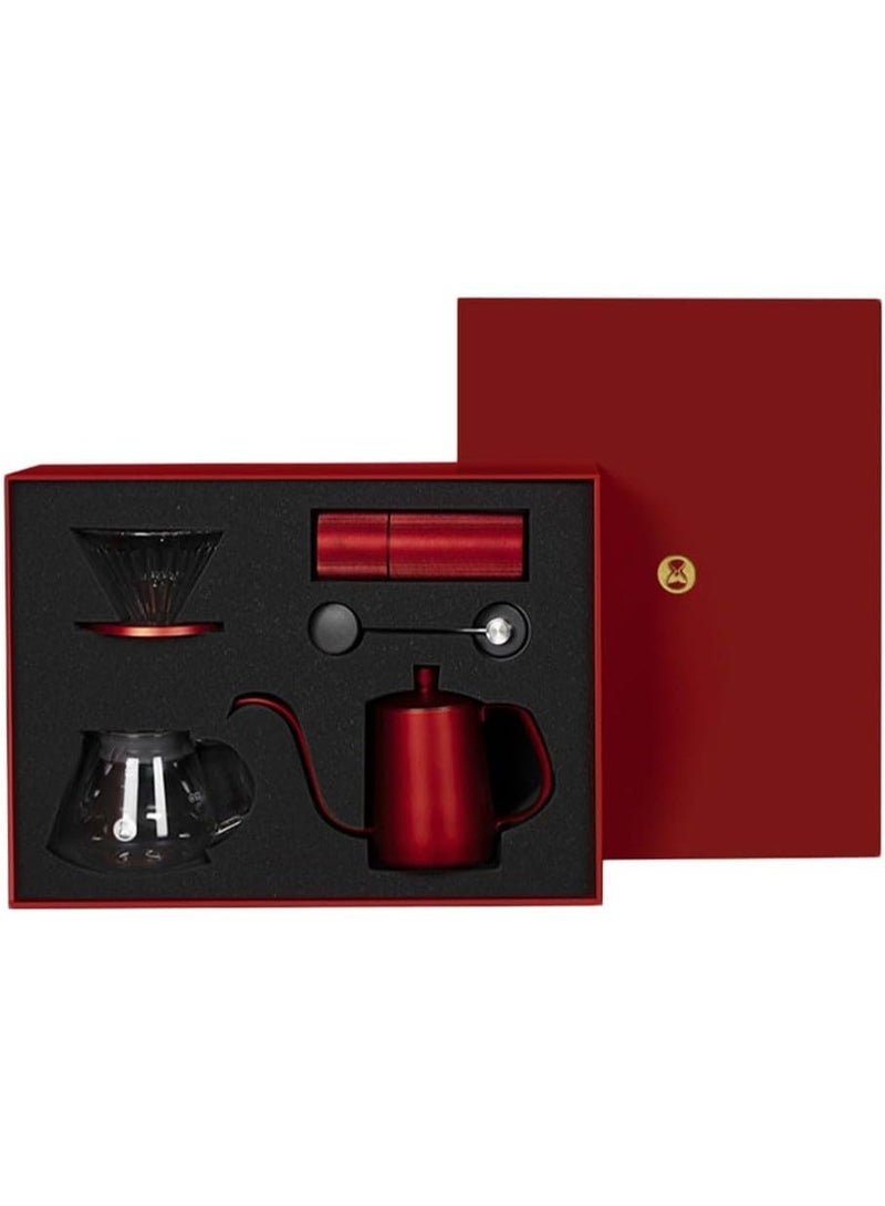 TIMEMORE-Premium Pour Over Coffee Set, Glass Server with Red Gooseneck Kettle and Manual Grinder, Professional Drip Coffee Maker Kit - Image 1