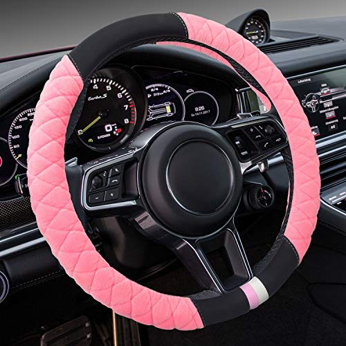 Cxtiy Universal Car Steering Wheel Cover Fluffy Winter Plush Steering Wheel Cover (A-Pink) - Image 2