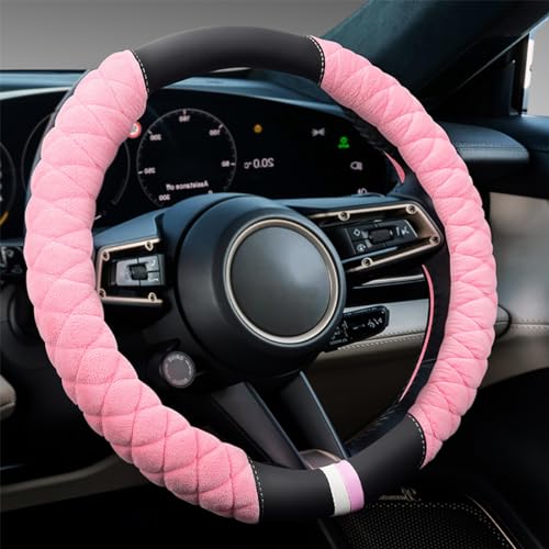 Cxtiy Universal Car Steering Wheel Cover Fluffy Winter Plush Steering Wheel Cover (A-Pink) - Image 1
