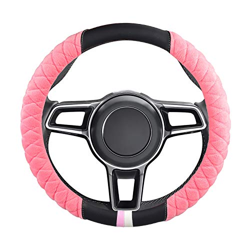 Cxtiy Universal Car Steering Wheel Cover Fluffy Winter Plush Steering Wheel Cover (A-Pink) - Image 3