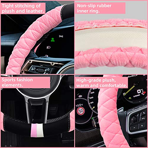 Cxtiy Universal Car Steering Wheel Cover Fluffy Winter Plush Steering Wheel Cover (A-Pink) - Image 4