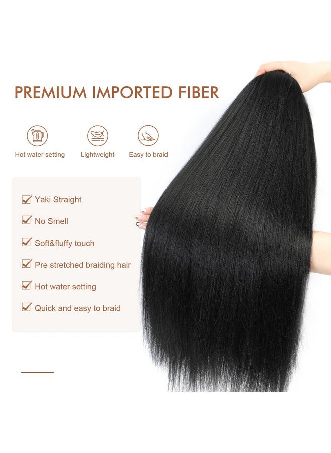Difunee DIFUNEE Pre-stretched Braiding Hair - 24 Inch 8 Packs Natural Black Long Braiding Hair For Twist or Box Braids, Yaki Texture Hot Water Setting Synthetic Braiding Hair Extensions (24 Inch, 1B-8P)  - Image 3